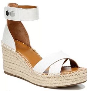 Franco Sarto Carlotta Espadrille Wedge Sandals Heels White Snake Embossed Size 8